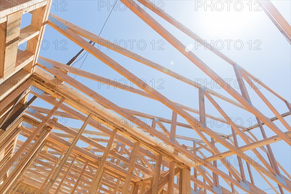 Wood home framing abstract at construction site