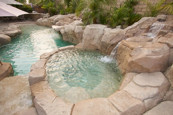 Tropical custom pool with waterfalls