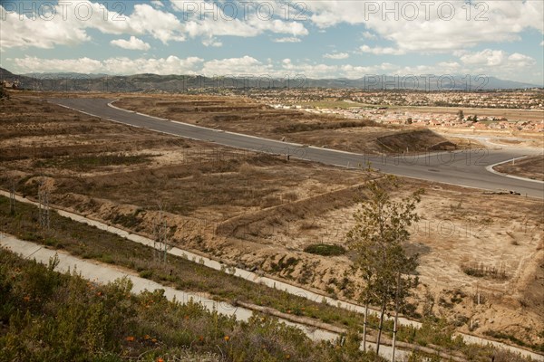 Empty construction lot on hold during the