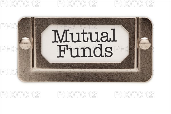 Mutual funds file drawer label isolated on a white background