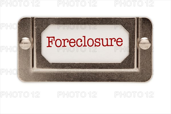 Foreclosure file drawer label isolated on a white background