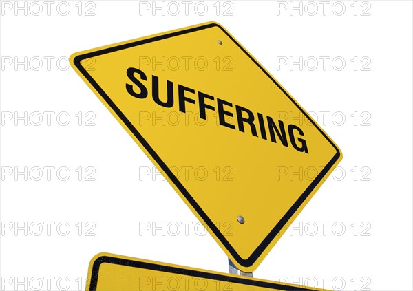 Yellow suffering road sign isolated on a white background with clipping path
