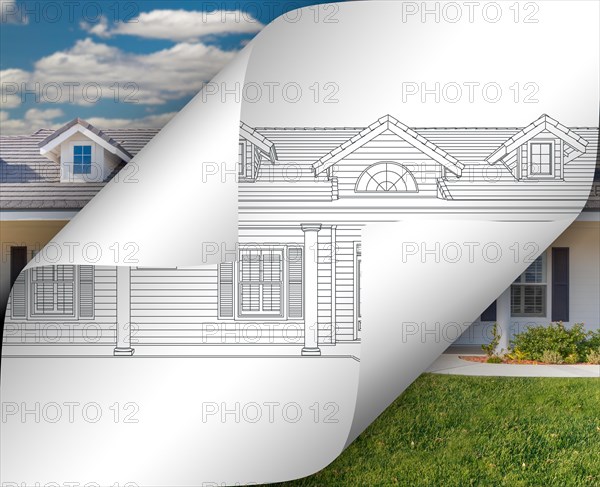 House drawing page corners flipping with photo behind