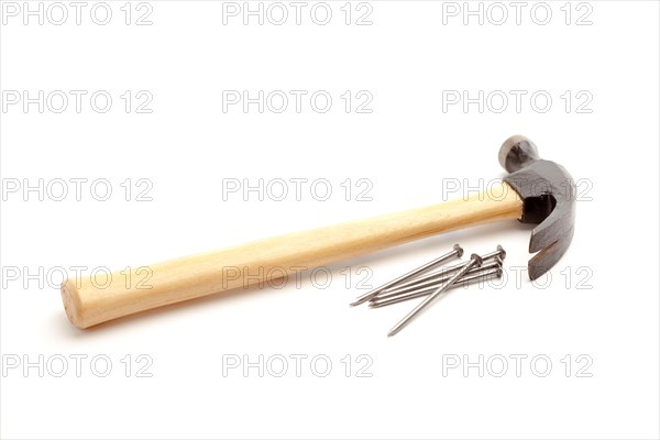 Hammer and nails isolated on a white background