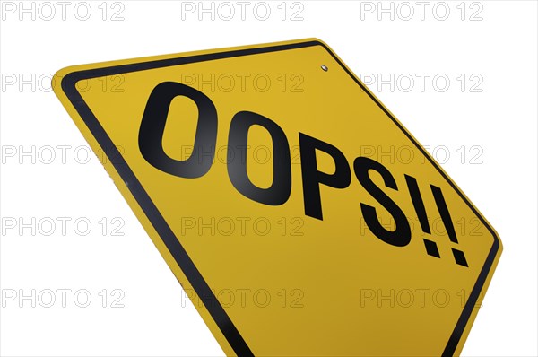 Yellow oops! road sign isolated on a white background with clipping path