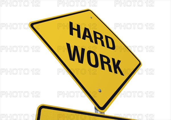 Yellow hard work road sign isolated on a white background with clipping path