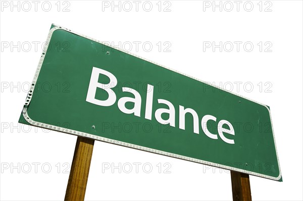 Balance green road sign isolated on a white background with clipping path