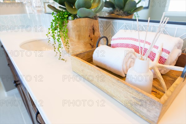 New modern bathroom with tile backsplash decorations