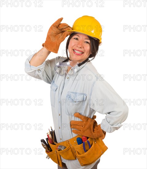 Hispanic female contractor wearing goggles