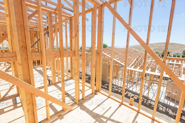 Wood home framing abstract at construction site