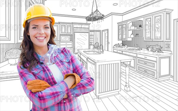 Female construction worker with hard hat