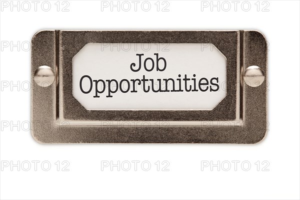 Job opportunities file drawer label isolated on a white background