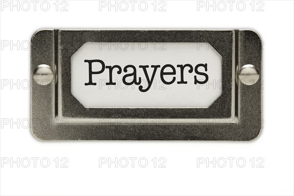 Prayers file drawer label isolated on a white background