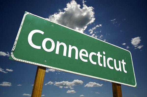 Connecticut road sign with dramatic clouds and sky