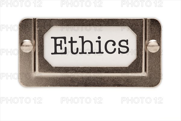 Ethics file drawer label isolated on a white background