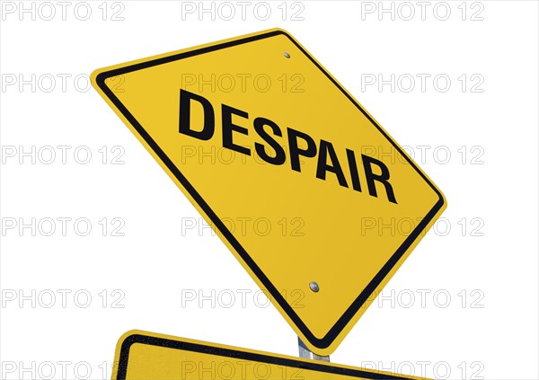 Yellow despair road sign isolated on a white background with clipping path