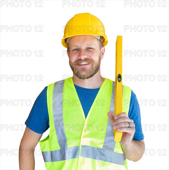 Caucasian male contractor with hard hat