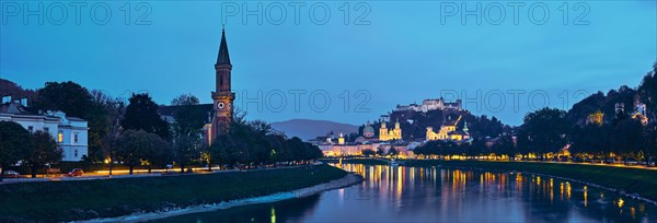 Salzburg city evening panorama. Cathedral