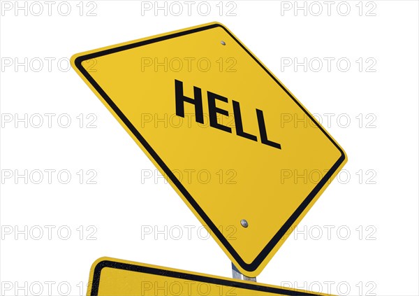 Yellow hell road sign isolated on a white background with clipping path