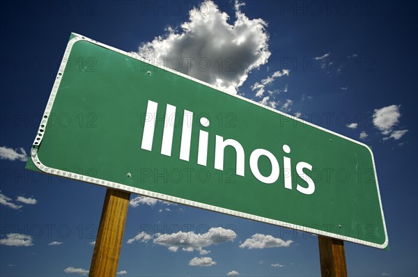 Illinois road sign with dramatic clouds and sky