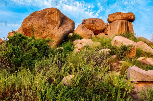 Giant boulders on sunset in Hampi