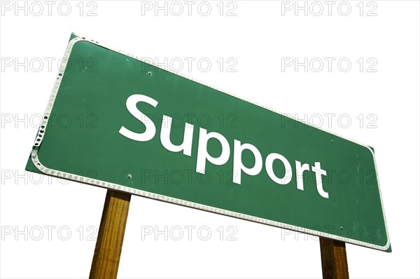 Support green road sign isolated on a white background with clipping path
