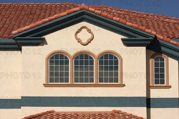 Abstract of new architectural details with spanish tile and stucco