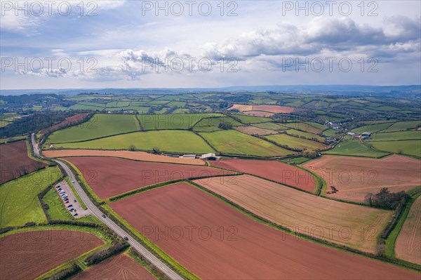 Devon Fields and Farmlands at sunset time from a drone over Shaldon and Teignmouth from Labrador Bay