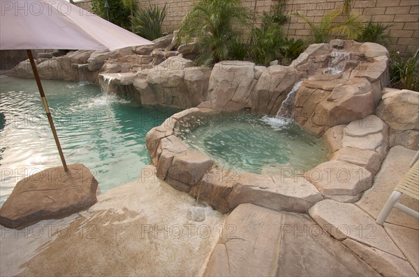 Tropical custom pool with waterfalls