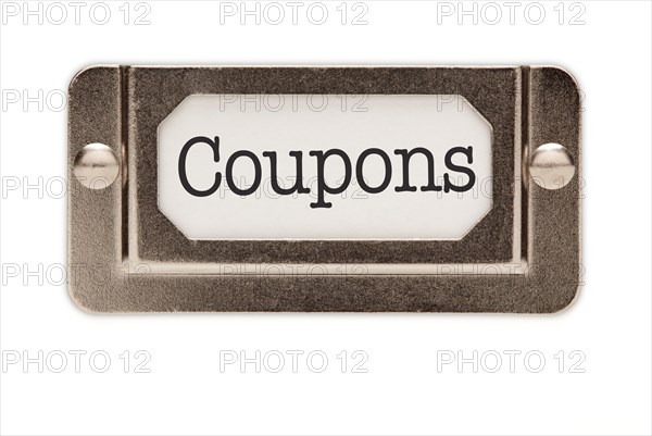 Coupons file drawer label isolated on a white background