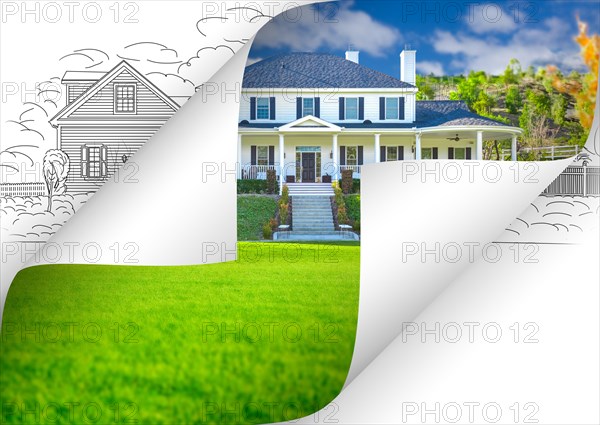 House photo page corners flipping with drawing behind