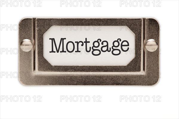 Mortgage file drawer label isolated on a white background
