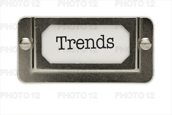 Trends file drawer label isolated on a white background