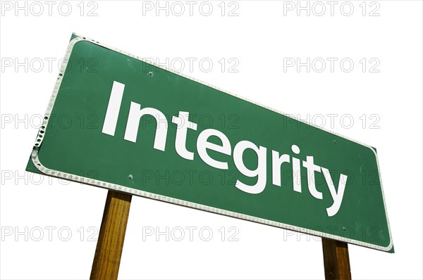 Integrity road sign isolated on white with clipping path