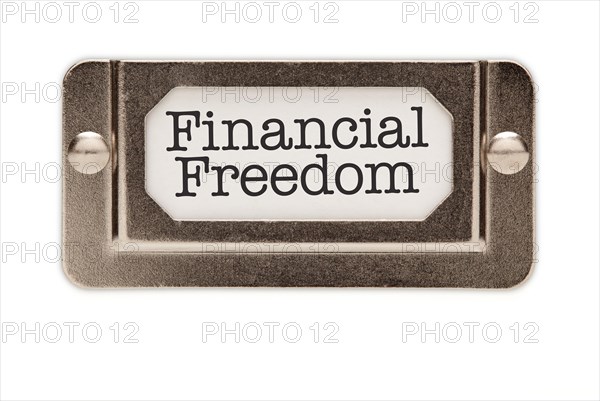 Financial freedom file drawer label isolated on a white background