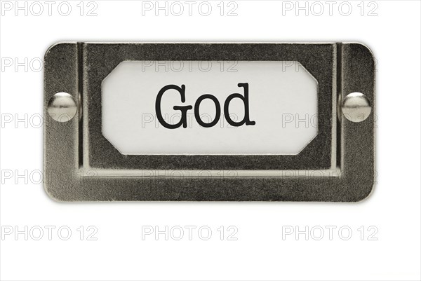 God file drawer label isolated on a white background