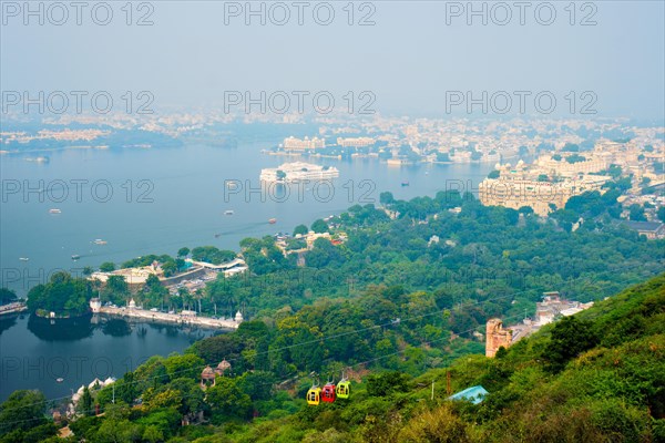 Aerial view of Lake Pichola with Lake Palace