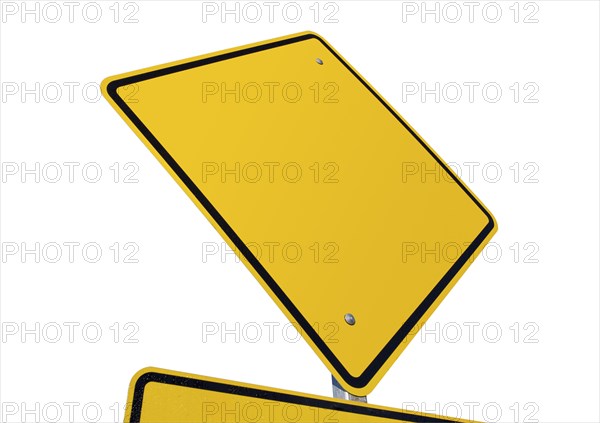 Blank yellow road sign isolated on a white background with clipping path