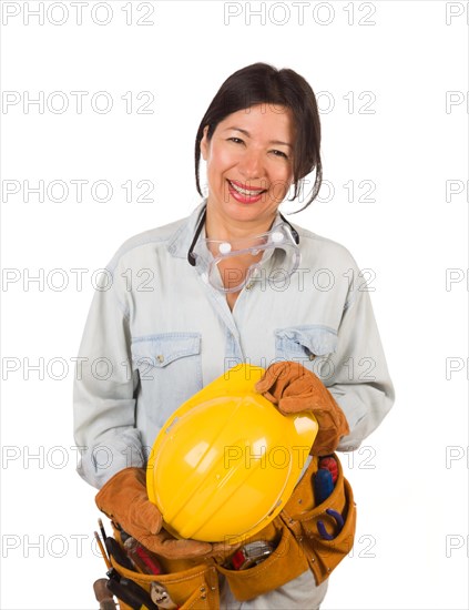 Hispanic female contractor wearing goggles