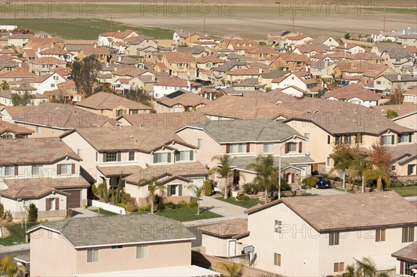 Elevated view of new contemporary suburban neighborhood