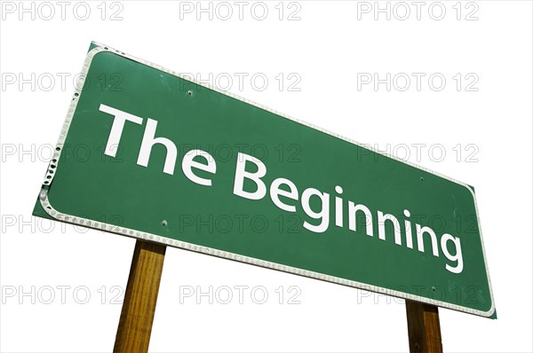 The beginning green road sign isolated on a white background with clipping path