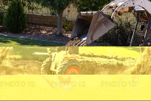 Small bulldozer digging in yard for pool installation