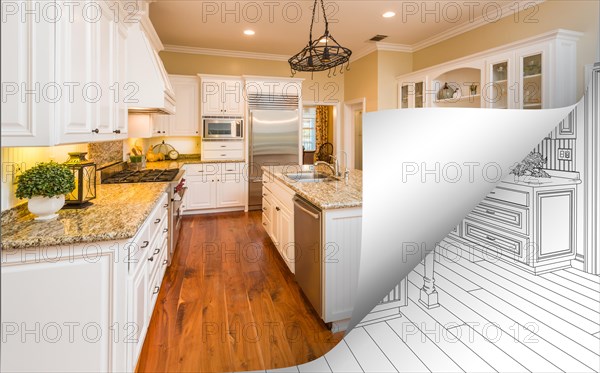 Kitchen photo page corner flipping with drawing behind