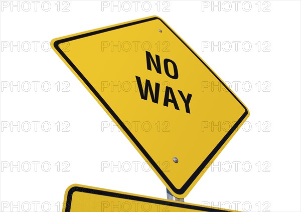 Yellow no way road sign isolated on a white background with clipping path