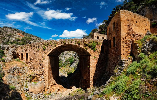 Riuns of abandoned Katholiko monastery church in Avlaki gorge