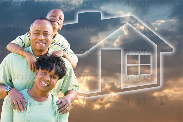 Happy african american family over clouds