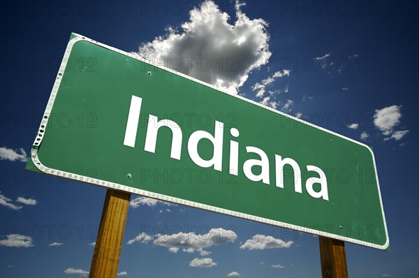 Indiana road sign with dramatic clouds and sky