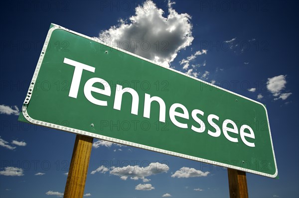 Tennessee road sign with dramatic clouds and sky