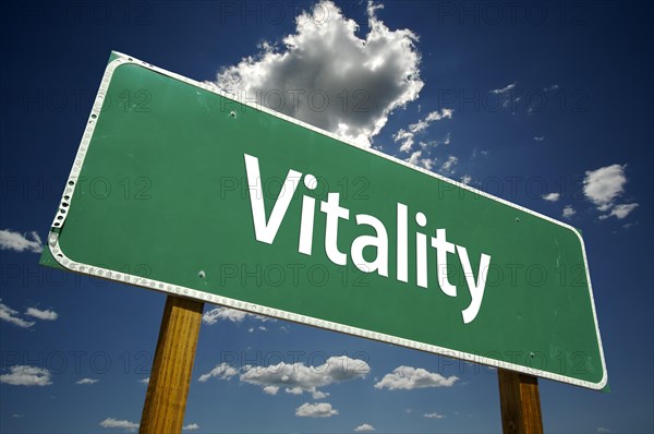 Vitality road sign with dramatic clouds and sky