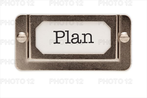 Plan file drawer label isolated on a white background